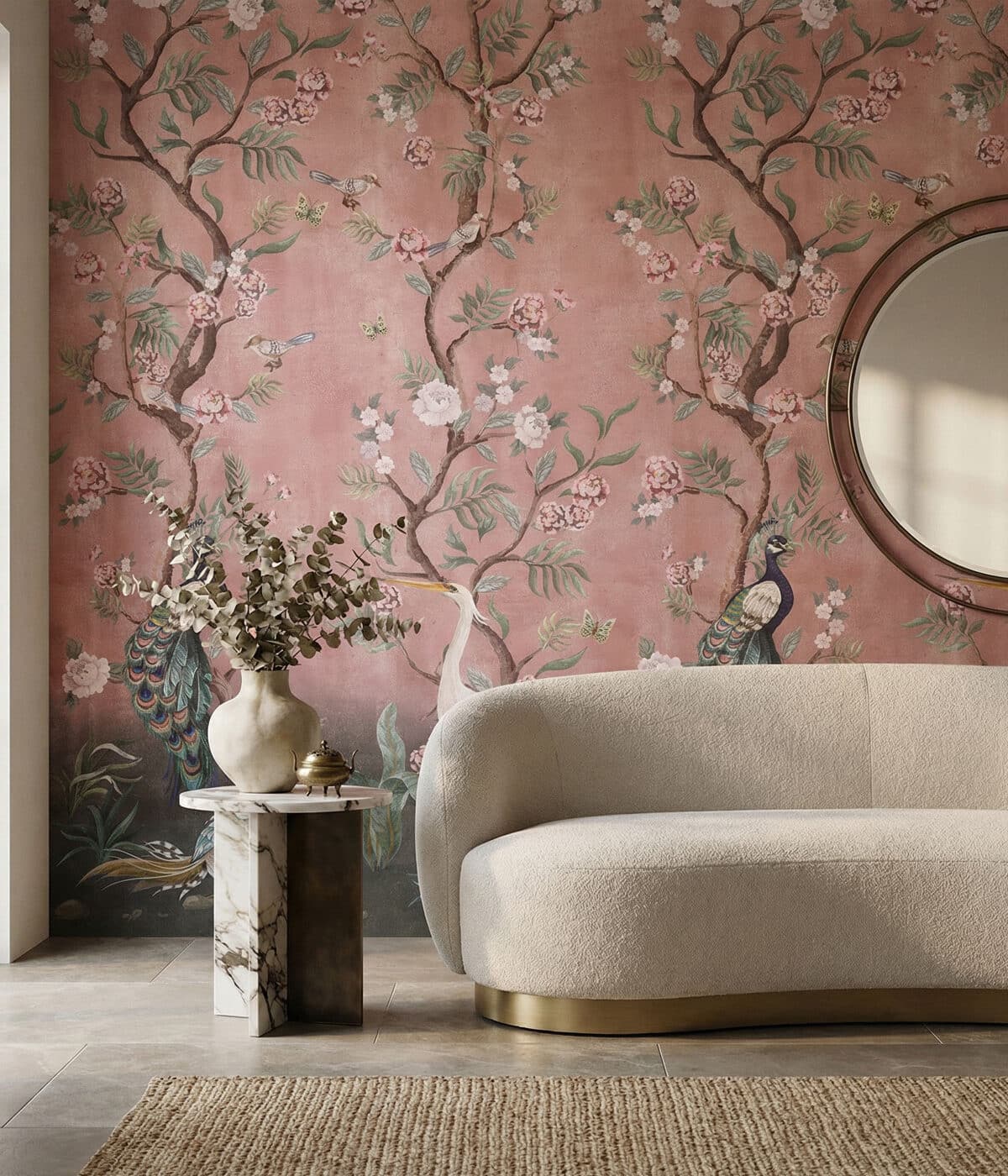 Completed designer wallpaper installation in an elegant room
