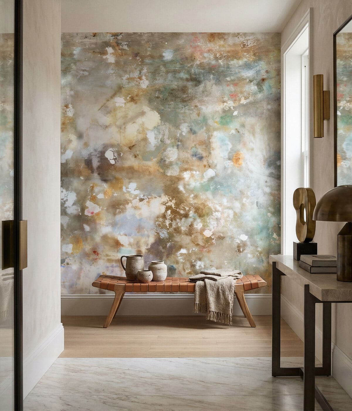Professional wallpaper installation in a refined room