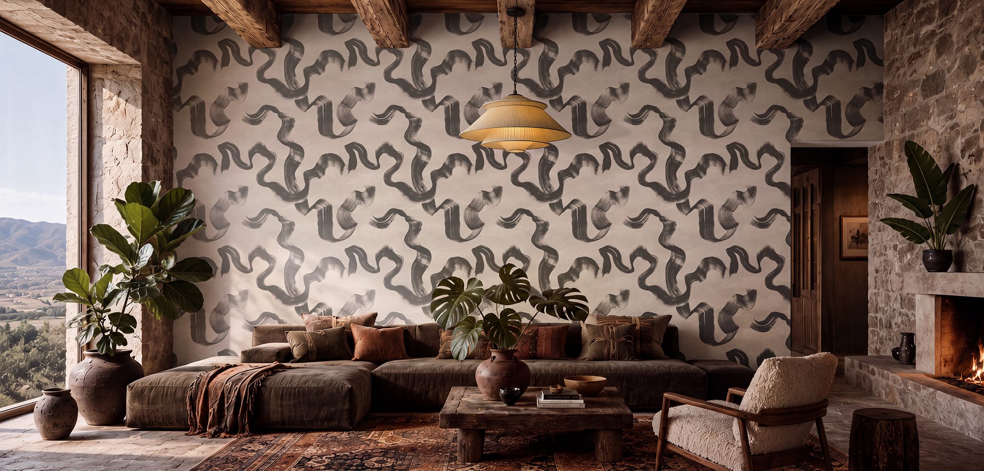 Designer wallpaper used in a finished room